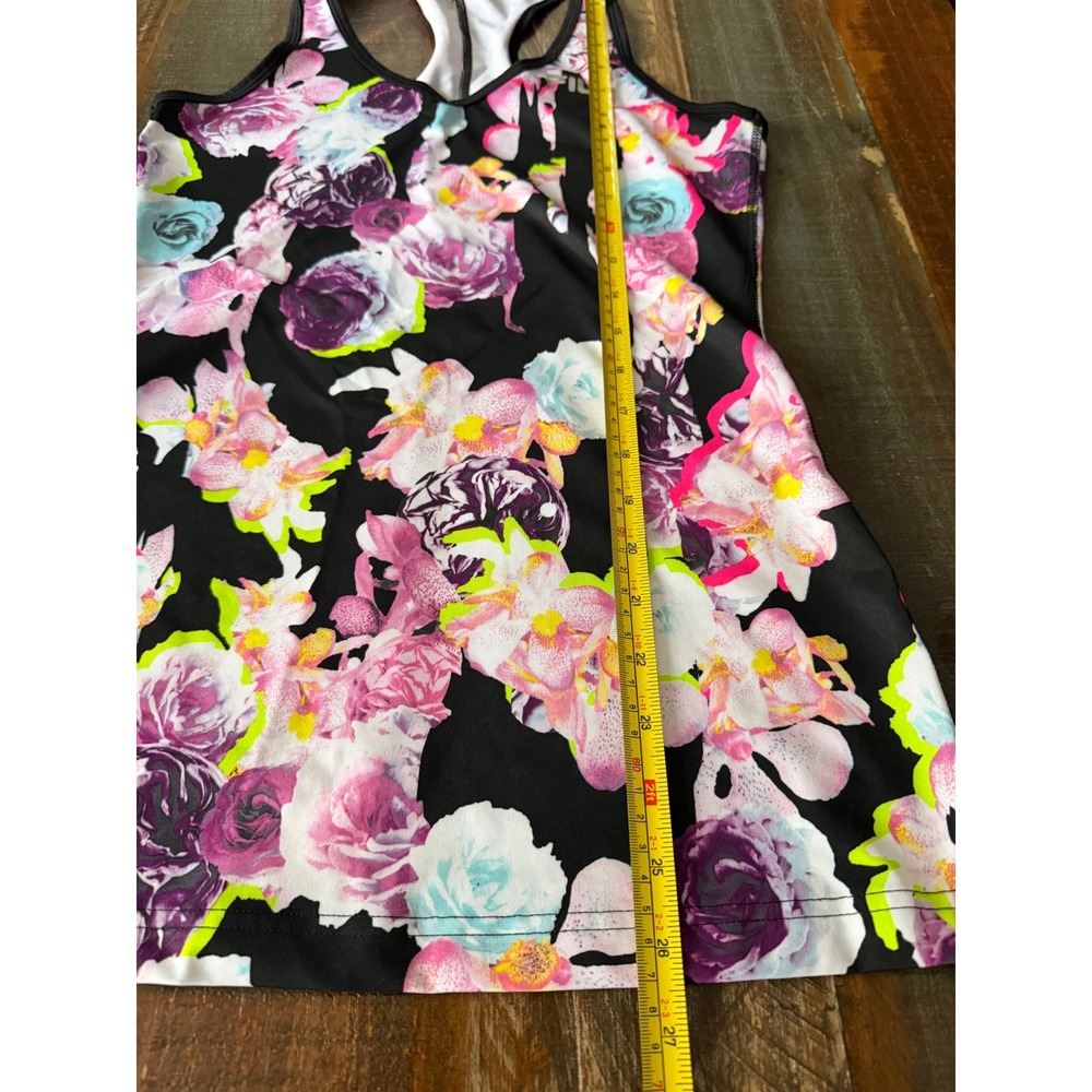 Fila Women's S Racerback Black Purple Blue Floral Athletic Tank Top | SKU 1154 - Picture 3 of 6